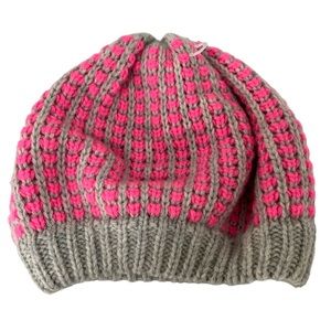 Boden Pink and Gray Knit Beanie Hat
